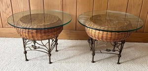 LBR - Vintage Franco Albini Style Rattan Side Tables Set of 2