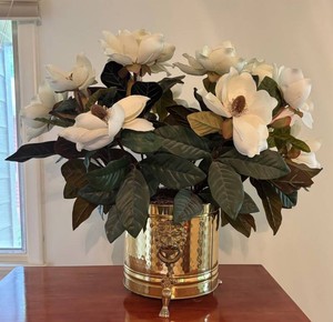 BR1 - Faux Floral Arrangement in Brass-Tone Planter