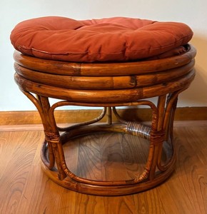 BR3 - Vintage Bamboo Ottoman With Cushion