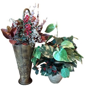LR - Vintage Umbrella Stand With Faux & Dried Greenery