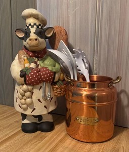 LLR - Kitchen Cow Utensil Holder Copper Bin & Utensils
