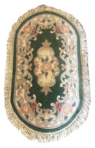 LR - Vintage Hand-Tufted Oval Floral Rug Teal Fringe