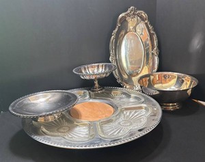 FR - Vintage Silver Plated Serving Platter and Bowl Set (Lot of 4)