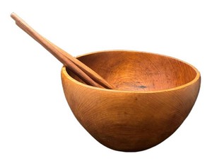 FR - Vintage Aristicraft Teakwood Bowl With Utensils