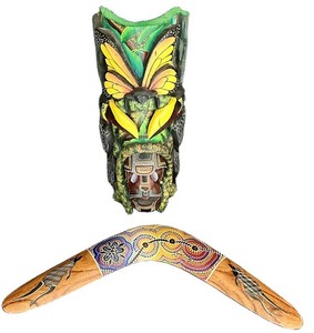 LR - Mixed Lot Boruca Wall Hanging & Signed Australia Boomerang