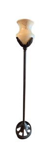 LR - Wrought Iron Torchiere Floor Lamp With Faux Marbled Shade- 70 in