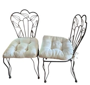 LR - Pair of Floral Metal Chairs With Cushions