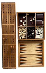 LR - Large Cribbage Board & Wooden Game Set Mixed Lot