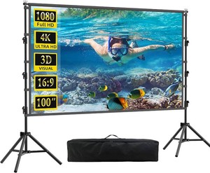 100 inch Projector Screen with Stand - HUANYINGBJB Portable 169 4K HD FrontRear Carry Bag