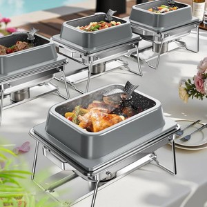 KScocina Chafing Dishes for Buffet, 4 Pack 5Qt Square Stainless Steel Set, Buffet Warmer Grey