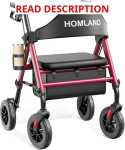 $136 HOMLAND Foldable Rollator Walker with Seat, Aluminum Frame, 8 Wheels, Height Adjustable