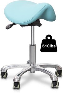 $130 Saddle Stool with Wheels, Ergonomic Rolling Chair, Hydraulic Lift, Height Adjustable (Blue)