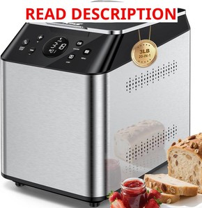 $160 KBS 750W Programmable Bread Maker, Dual Heaters, 3lb Ceramic Pan & Fruit, 20-in-1, 15H Timer