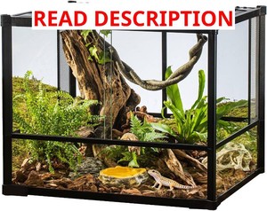 $120 URUQ 35-Gallon Glass Reptile Terrarium, 23 x 18 x 19, Front-Opening Sliding Door, Screen Vent