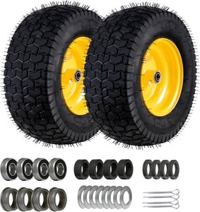 16x6.5-8 Tubeless Tire & Wheel (2 Pcs) for Riding Lawn Mower, 3 Offset Hub, Bearings