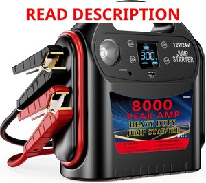 $250 8000A Jump Starter 12V24V for Large Gas & Diesel Engines, Booster Pack LED Light