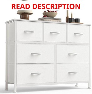 Sweetcrispy 7-Drawer Dresser with Fabric Bins, Steel Frame, Wood Top, White
