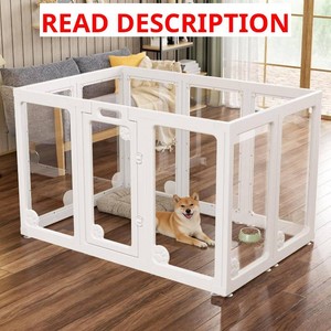 $200 Clear Acrylic Dog Play Pen Indoors 30, 10 Panels, Transparent Puppy Playpen with Door, White