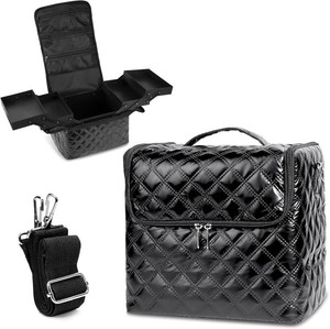 Deciniee Travel Makeup Bag with 4 Trays, Adjustable Dividers, Travel Case, Black