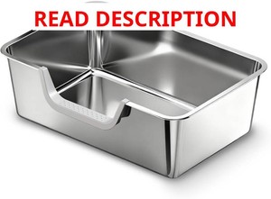 Stainless Steel Litter Box with High Sides, XL Jumbo Cat Box, Entry on Long Side