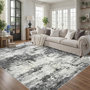 Area Rug for Living Room - Washable, Non-Shedding, Stain-Resistant, Anti-Slip, Soft, Black