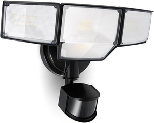 LUTEC 80W 9000LM LED Security Light with Motion Sensor, 4-Head Floods, IP65, 5000K