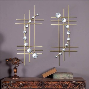 ZEXUIRU 2 Pcs Abstract Metal Wall Decor Modern Geometric Hanging Iron Sculpture Plaque Gold 24in