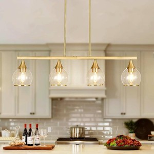 $150 Island Kitchen Light, 4-Light Gold Linear Pendant Chandeliers with Clear Glass Shades