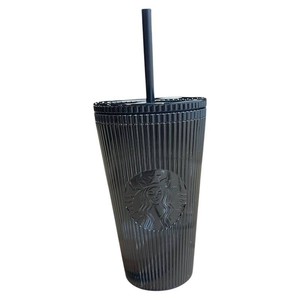 4 Pack Starbucks 2024 Black Pleated Metallic Core Tumbler 24oz Venti Cold Cup NWT