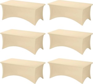 Fixwal 6 Pack 6ft Champagne Spandex Fitted Table Cover, Rectangle, Wrinkle-Free, Stretch