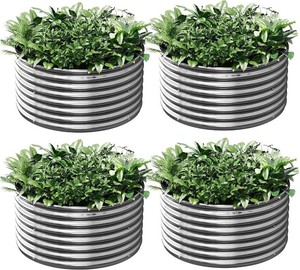 4 Pack Tall 2x2x2FT Round Corrugated Galvanized Steel Raised Garden Bed Outdoor, Metal Above Ground Garden Bed for Vegetables and Flowers, Raised Beds for Gardening