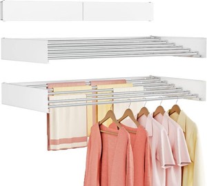 Wall Mounted Clothes Drying Rack Folding Indoor, Foldable Laundry Drying Rack Collapsible,Invisible, Space Saving, Retractable Towel Drying Rack, with Wall Template(6 Drying Rods, White 40)