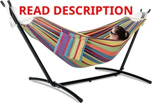 GAFETE Double Hammock with Stand for Outside, Upgraded Spreader Bar, Heavy Duty Space Saving Steel Stand 2 Person, Side Pockets, Easy Assembly, 600lbs Weight Capacity, Indoor & Outdoor (Classic Red)
