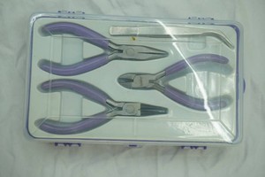 Purple Tool Box with 2 Pliers, Clippers, Tweezers, Copper Wire