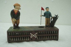 Vintage cast iron Birdie Putt mechanical coin bank
