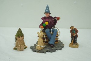 Icelandic Troll resin Figurine 1987 Emmett Kelly hobo clown figurine 1985 Hallmark Jester Music Box