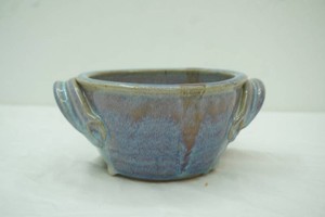 Handmade Artist signed Ceramic Bowl. Deep Blue, Light Blue, Purple Drip Glaze