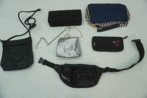 La Regale LTD Evening Clutch Purses, Black Leather Crossbody bag, Black Leather fanny pack, Ellen Tracy Travel Bag, Travelon Wallet