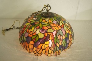 Vintage Tiffany Leaded Stained Glass Pendant Lamp. Ceiling Lamp
