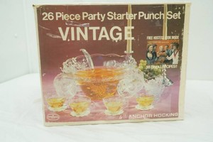 Vintage Clear Glass Punch Bowl Set