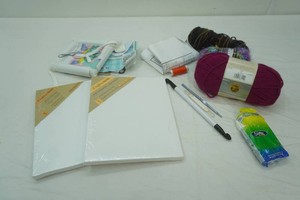 Yarn, Crochet Hooks, Needlepoint Kit, (2) NEW 8x10 Canvas Squares