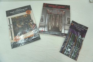 NEW Halloween Decor. Wall Decorating Kit, Doorway Curtain, Table Cover