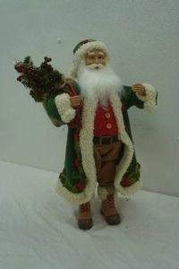 Santa Figurine 19 tall. Green Coat with Roses