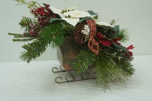 Metal Sleigh Decor and Artificial Arrangement