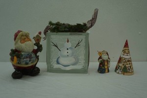 Vintage Resin Santa Claus Figurine, Wooden Cone Santa Figurine, and more