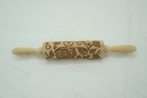 Wooden Rolling Pin with rose pattern