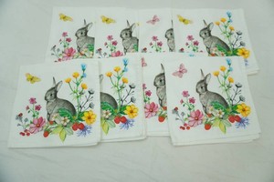 Maison dHermine Printemps Table Linen Set. Watercolor Style Bunny (12ct) Cotton Napkins & Tablecloth