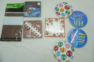 NEW Football Themed Table Cover, Paper Napkins, Holiday Themed Paper Dessert Plates