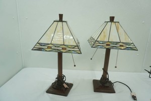 Pair of Tiffany Style Stained Glass Table Lamps 22 tall