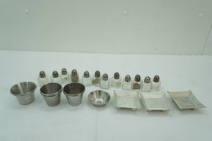 Stainless Steel Condiment Cups, Mini Salt & Pepper Shakers, Square Metal Dishes (made in Denmark)